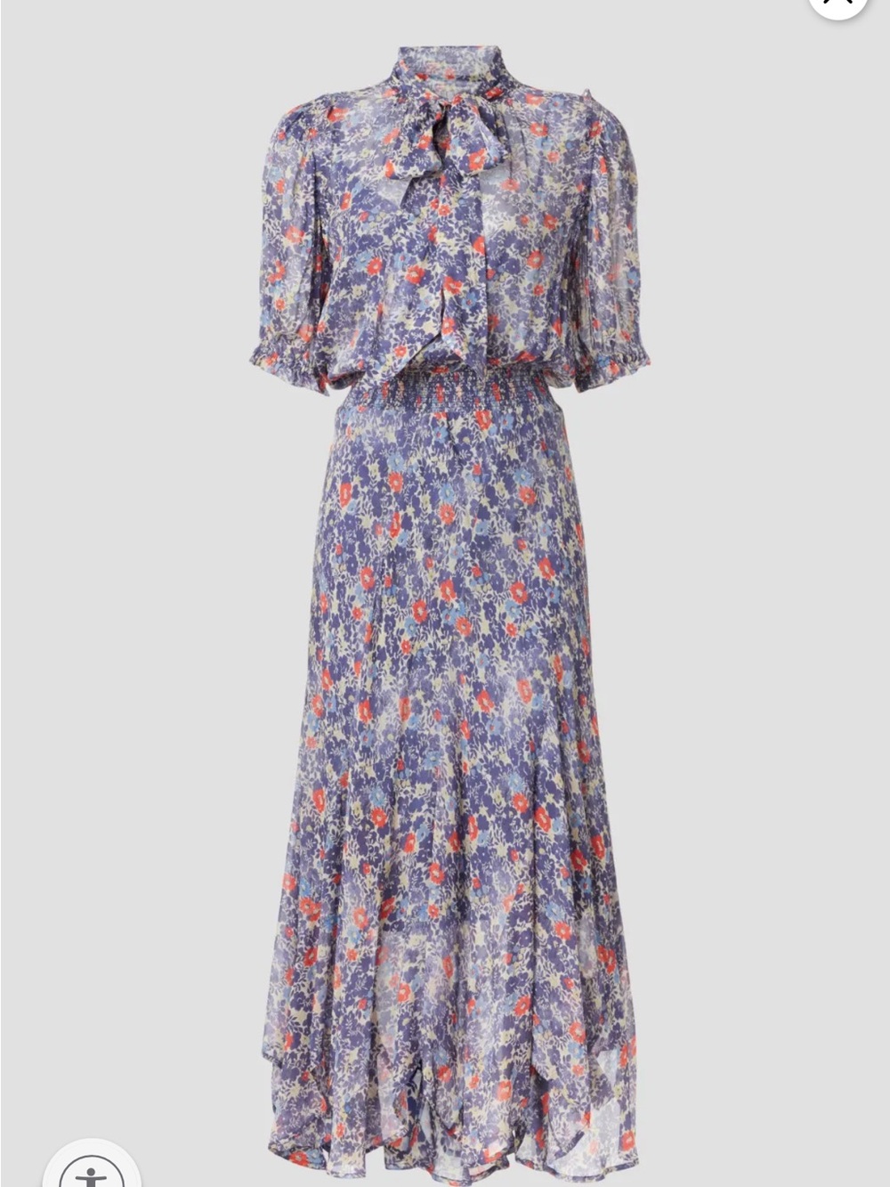 Polo by Ralph Lauren Lavender Floral Tie-Neck Maxi Dress with Coral Accents